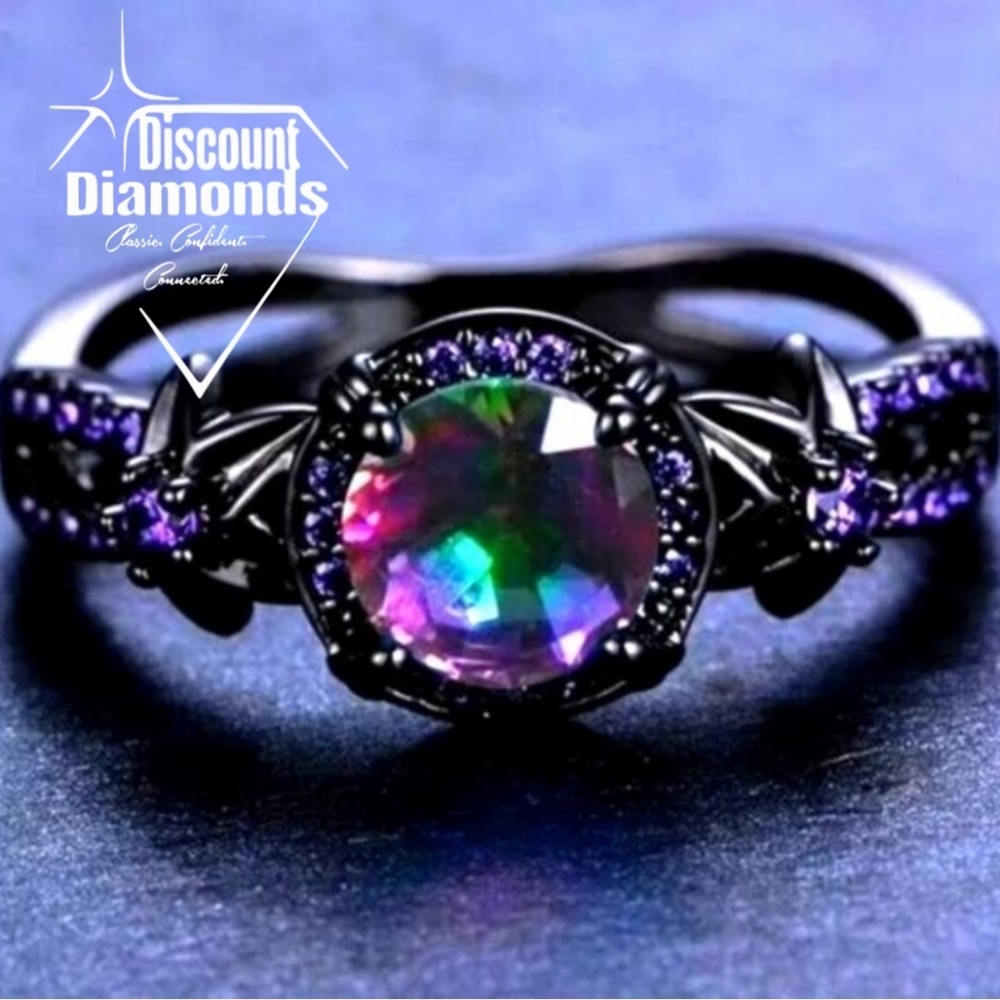 Mystic Rainbow Fire Topaz Cocktail Ring  14K Black Gold Plating over 925 Silver